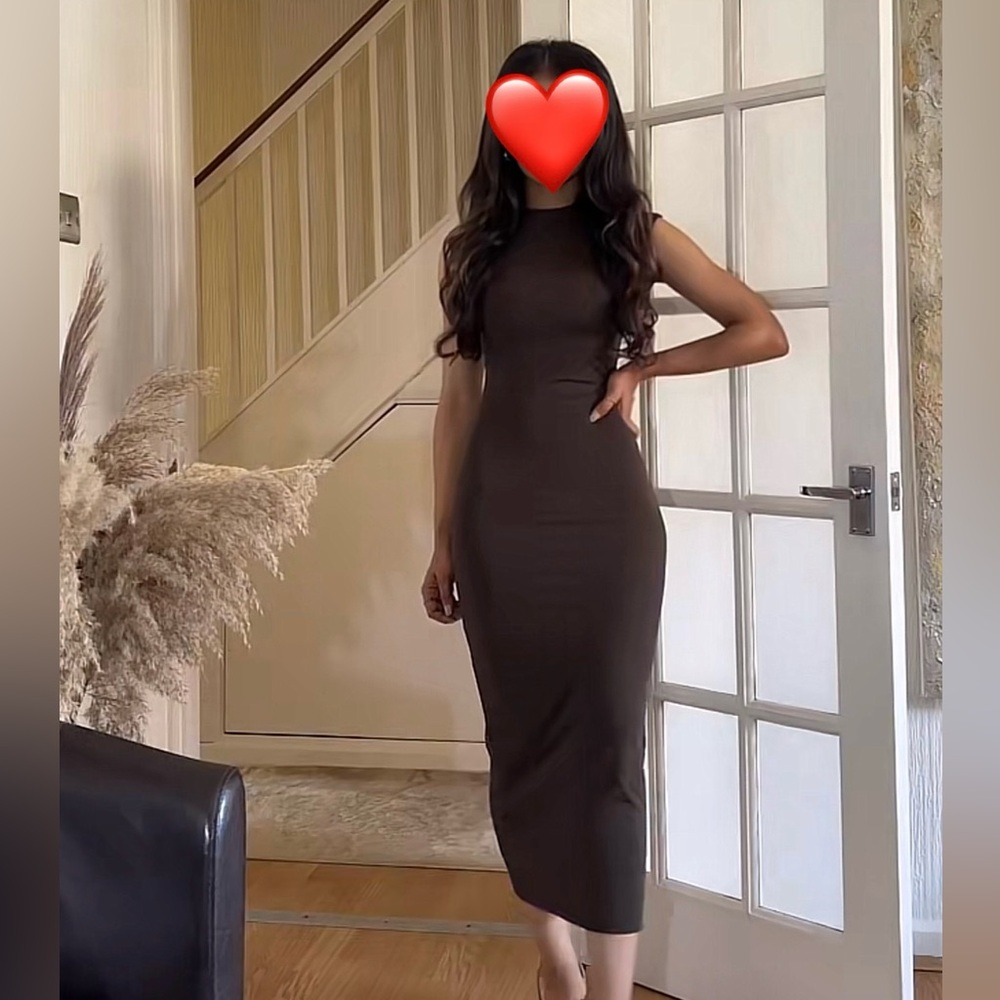 Zara Polyamide Chocolate Brown Midi Dress MEDIUM